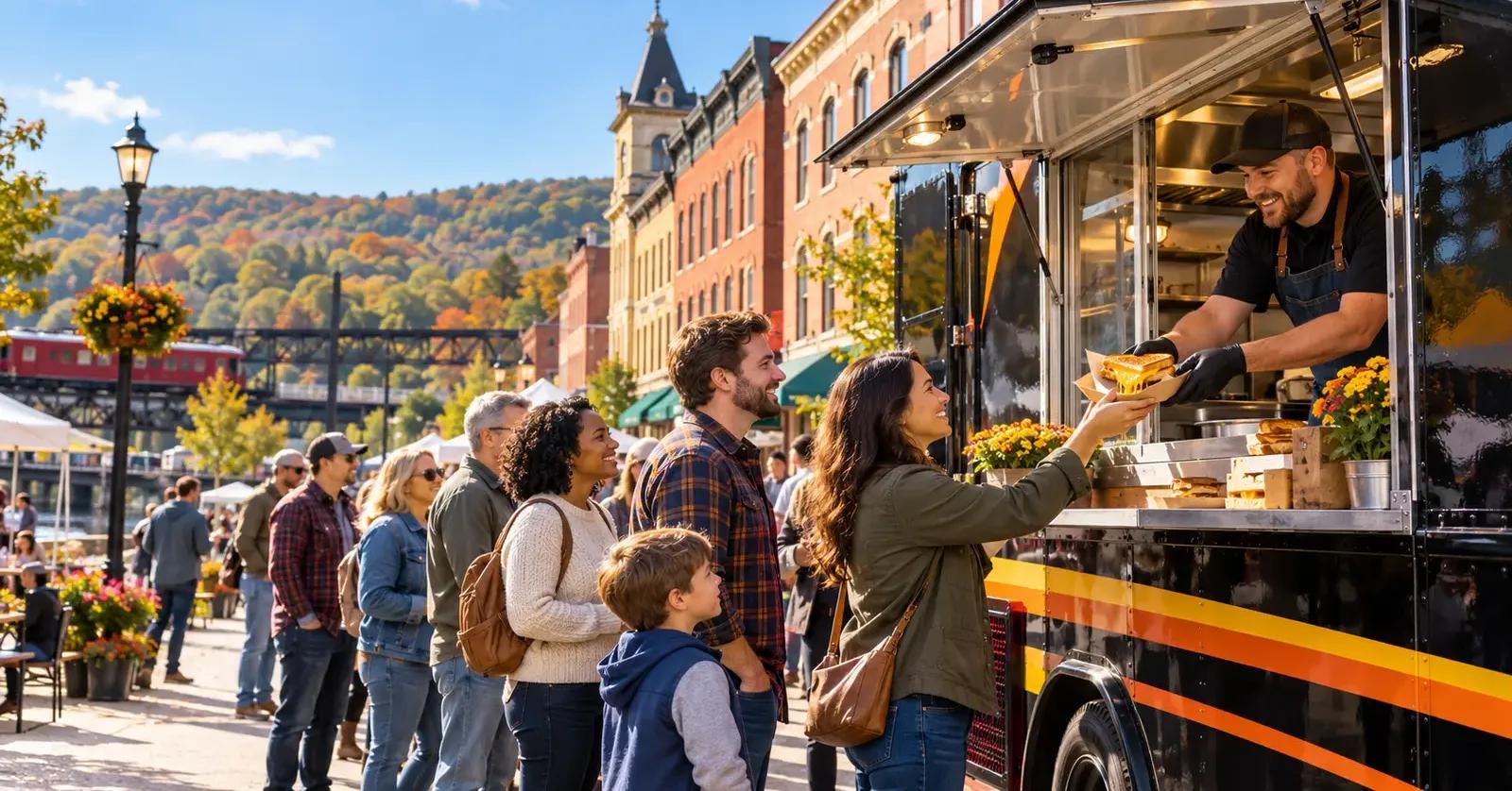 Grilled cheese food truck serving guests at a downtown Honesdale event in Wayne County