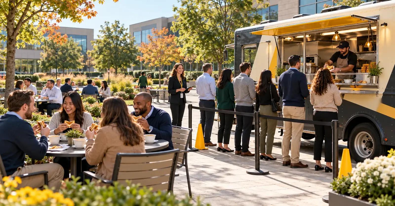 Food truck catering an employee appreciation lunch at a Delaware County Pennsylvania corporate campus