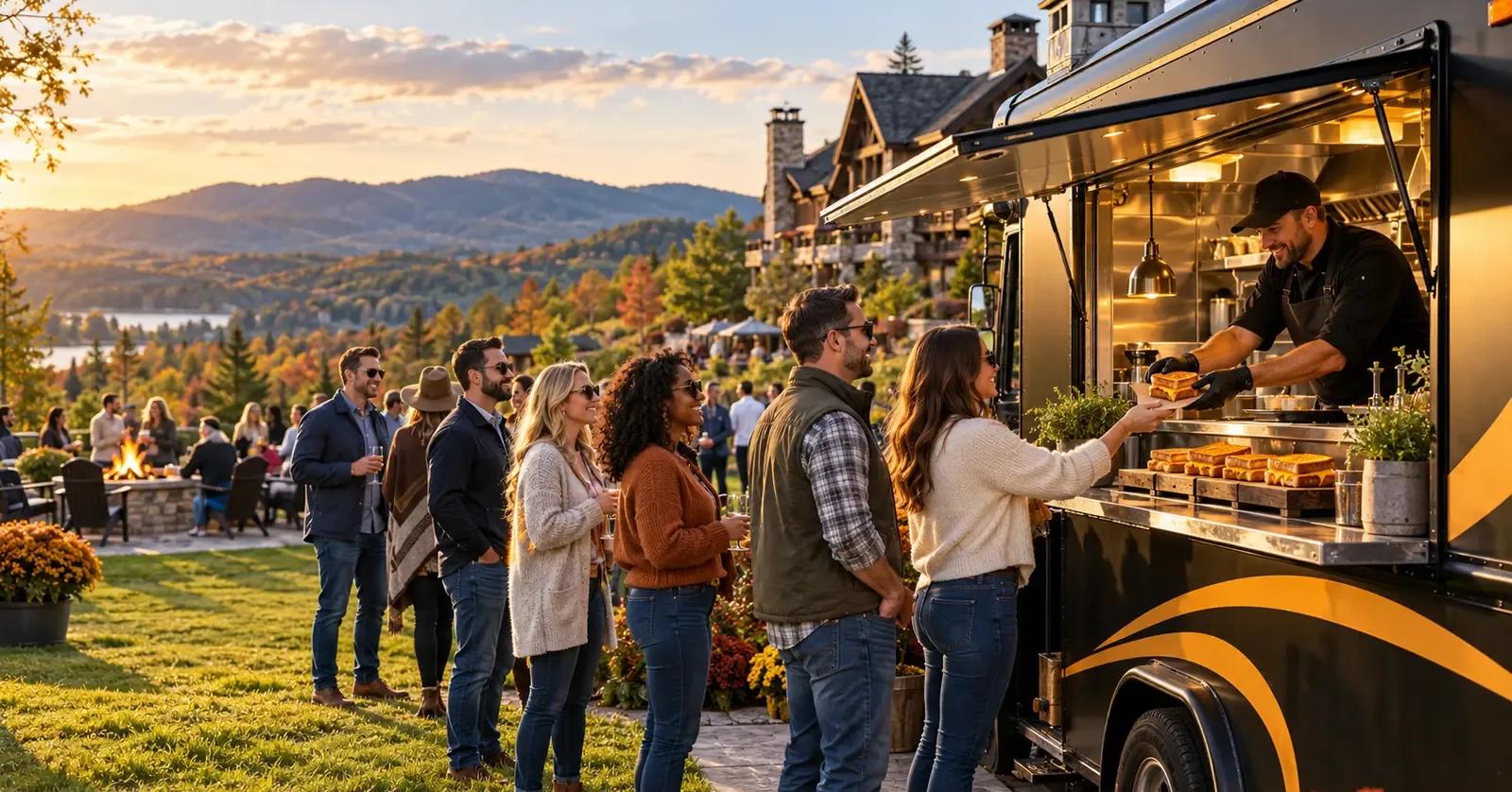 Grilled cheese food truck serving guests at an autumn Pocono Mountains resort event in Monroe County