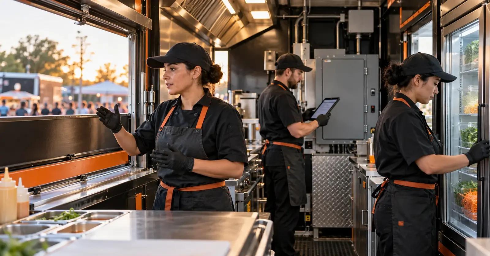 Food truck crew lead coordinating a controlled equipment-failure response during an event