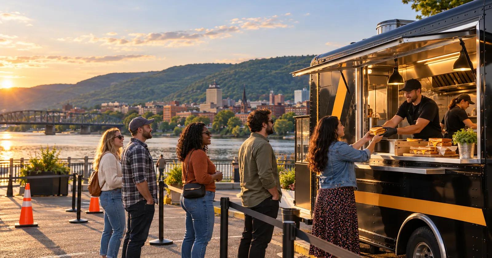 Grilled cheese food truck serving guests at a Wilkes-Barre river-valley event in Luzerne County