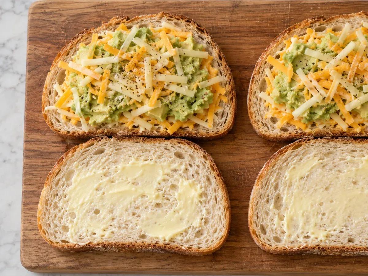 Build a thin avocado layer: Avocado Grilled Cheese