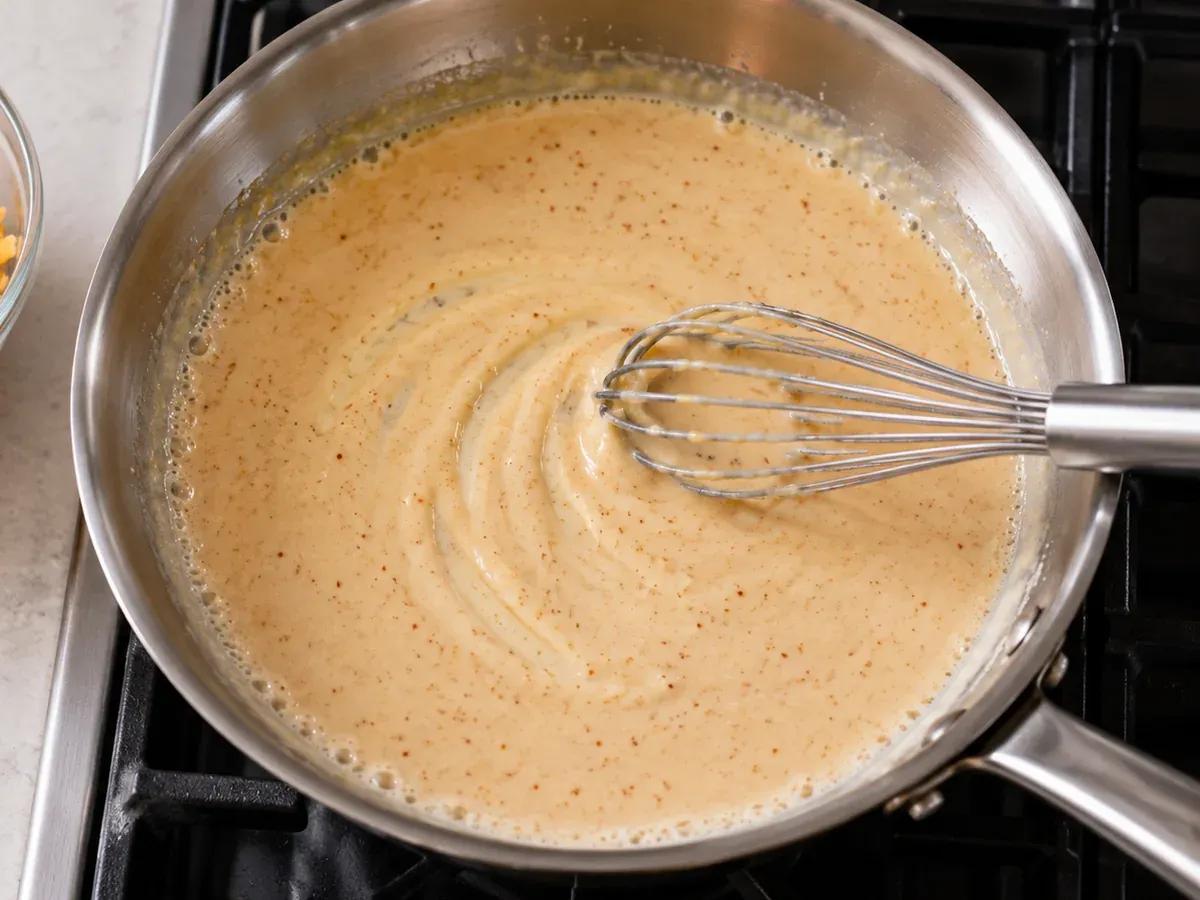 Whisk in the liquids: Beer Cheese Dip