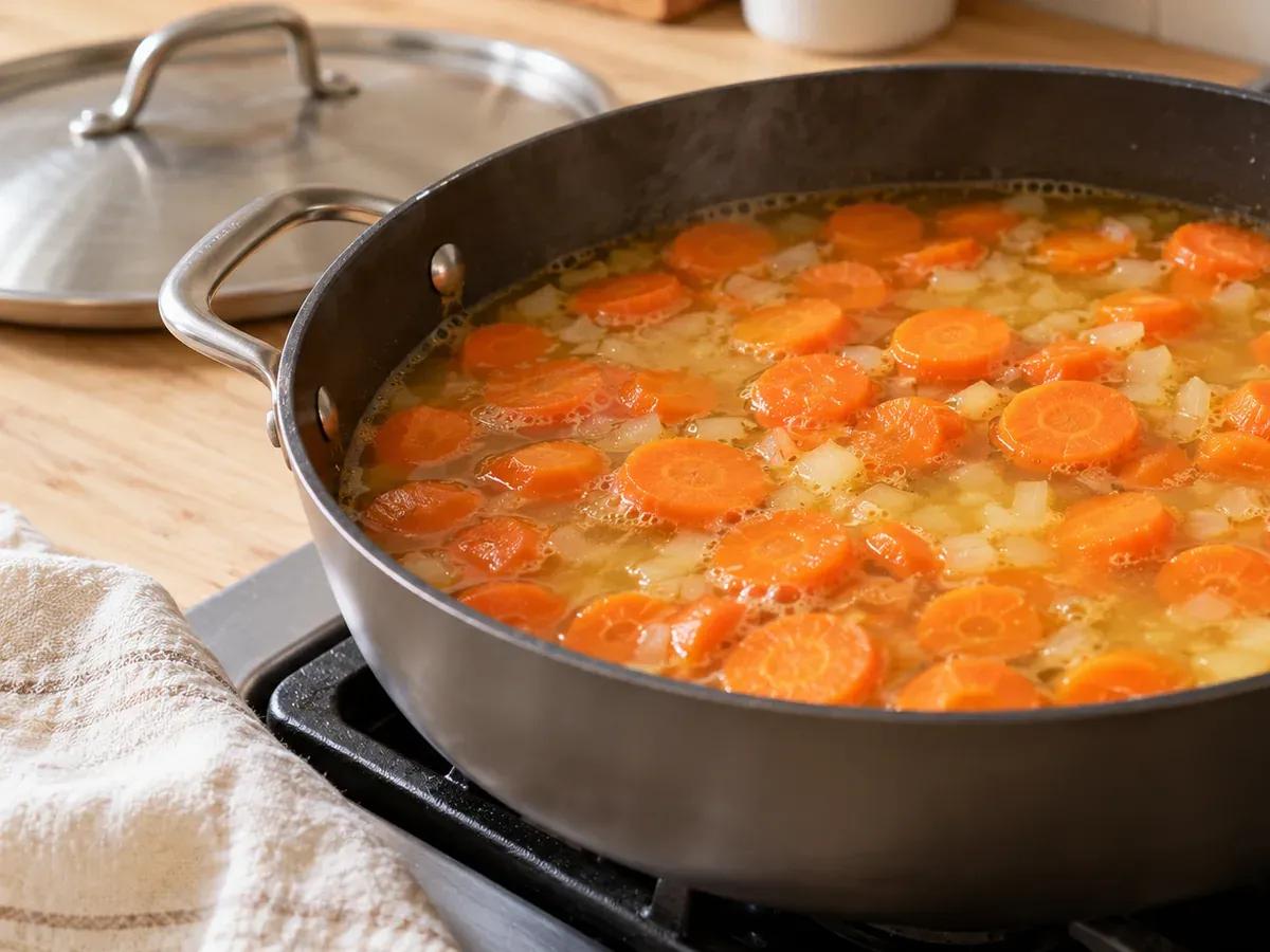 Simmer the carrots: Carrot Ginger Soup