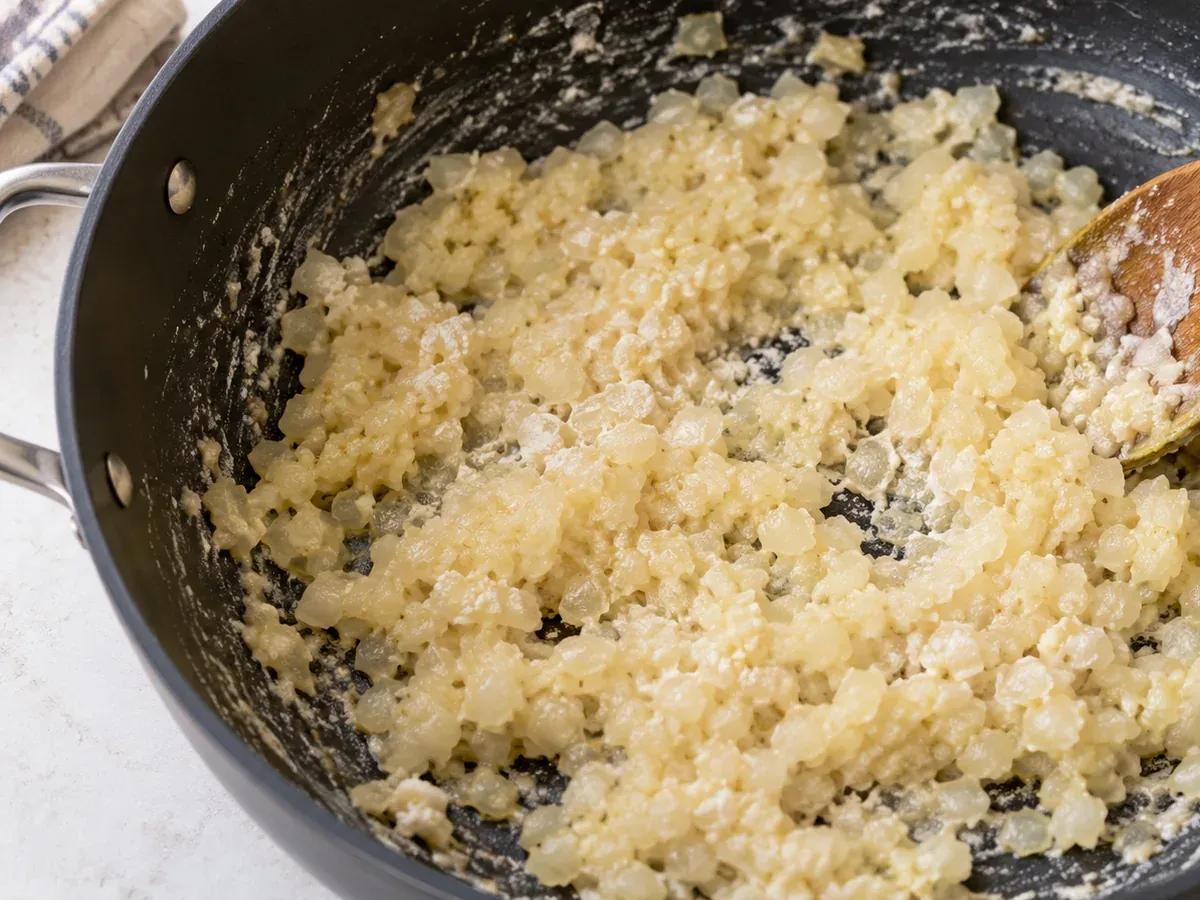 Soften the onion and coat with flour: Corn Chowder