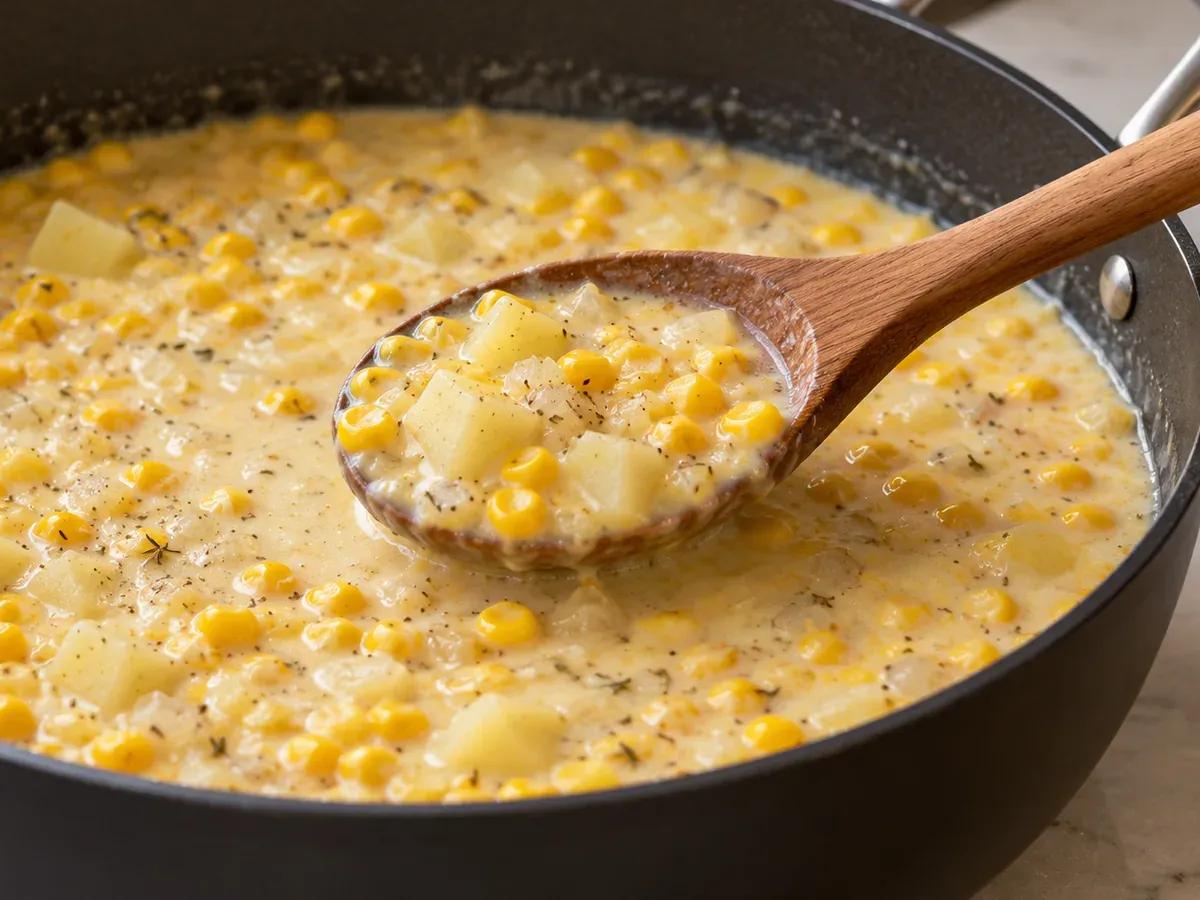 Add the corn and finish gently: Corn Chowder