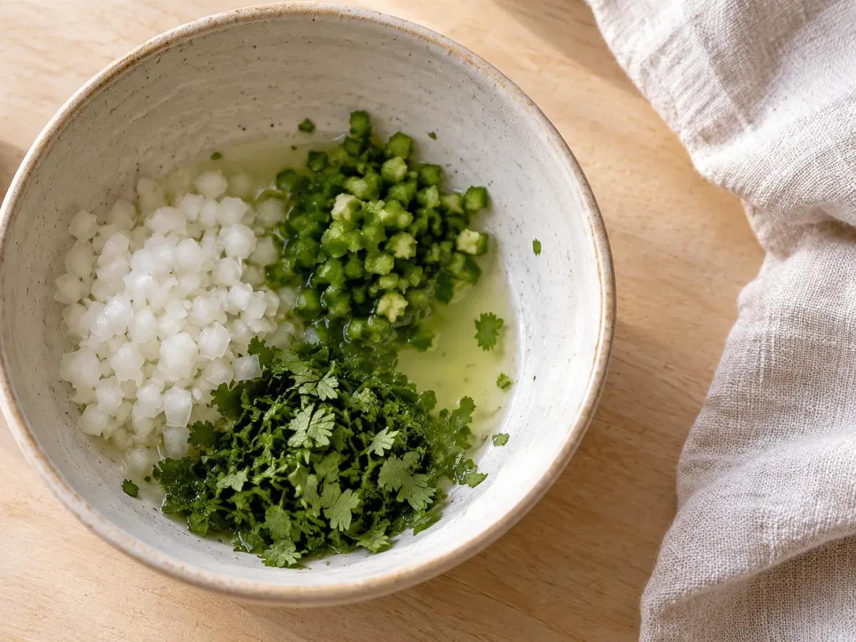 Season the onion and chile: Guacamole