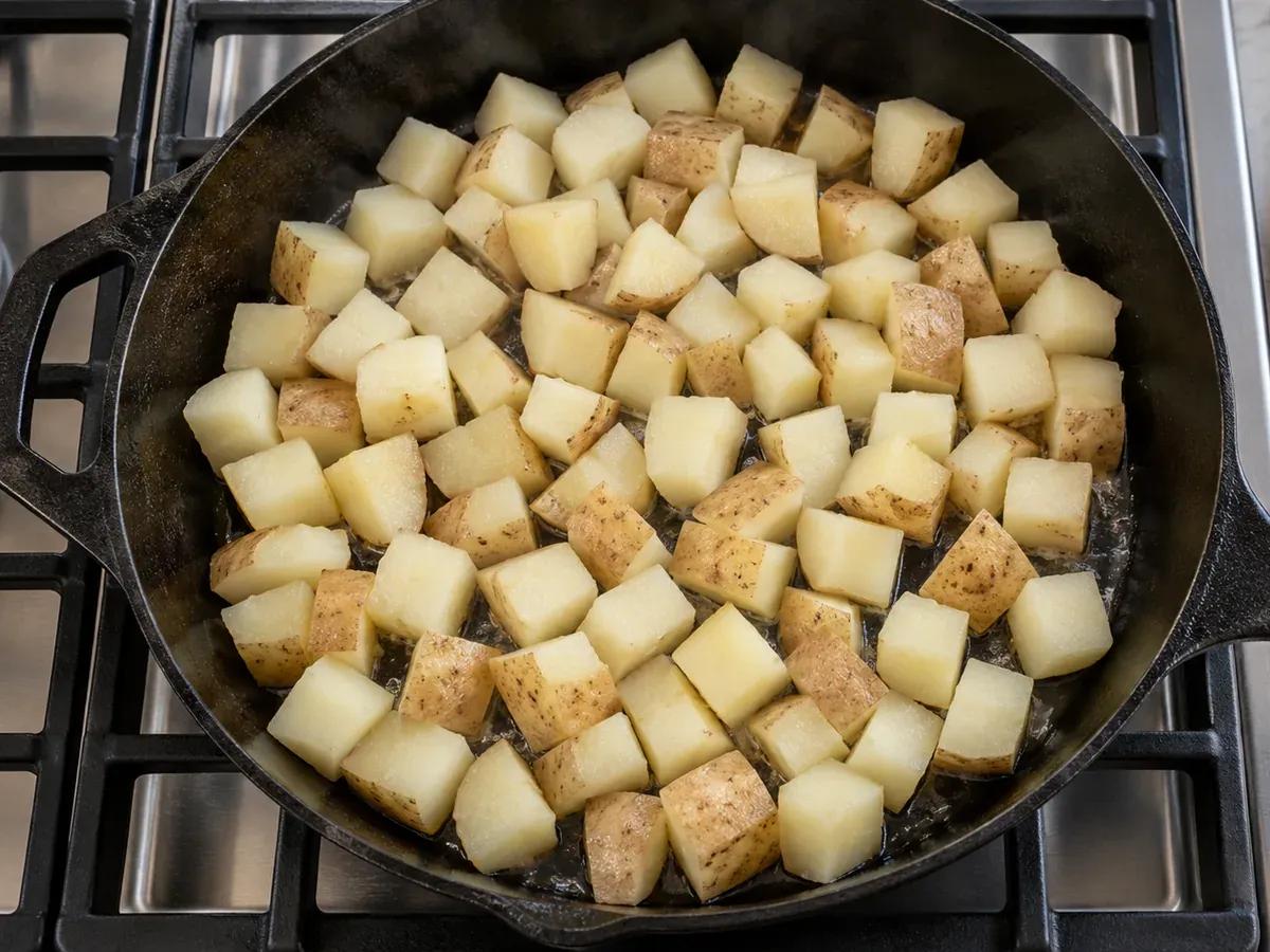 Steam and dry the potatoes: Home Fries