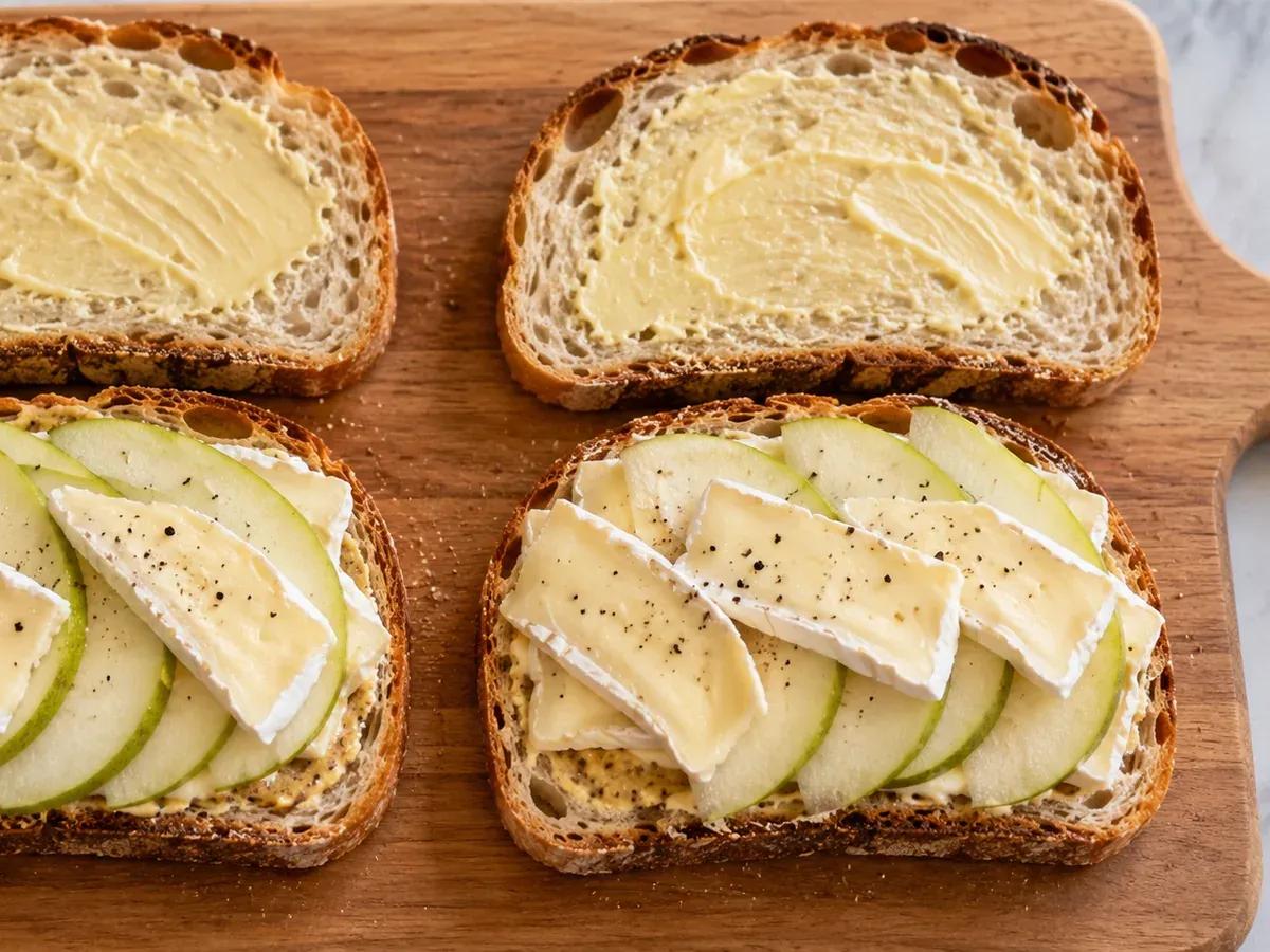 Build thin, even layers: Pear Brie Grilled Cheese
