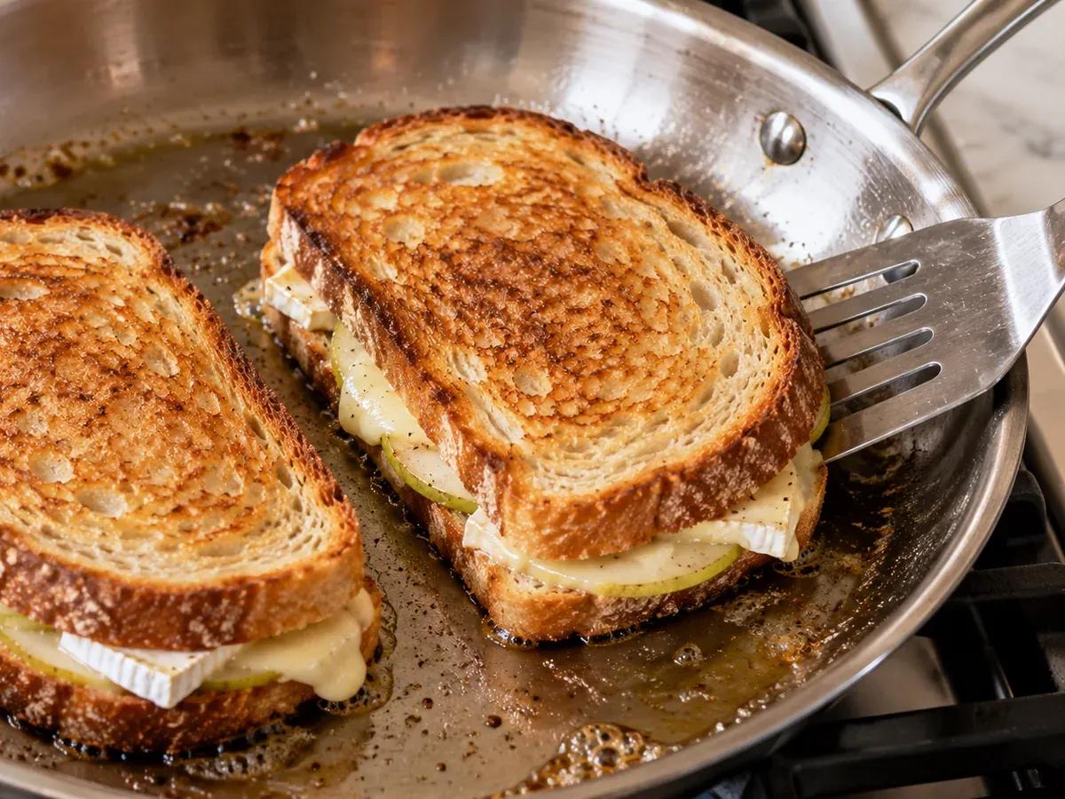 Grill gently and rest: Pear Brie Grilled Cheese