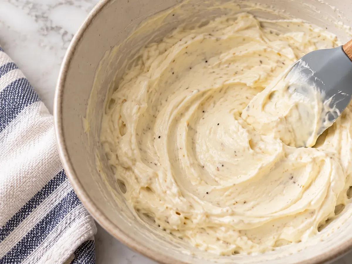 Stir the creamy base: Pimento Cheese Dip