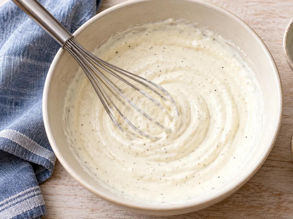Whisk the creamy base: Sour Cream Ranch Dip