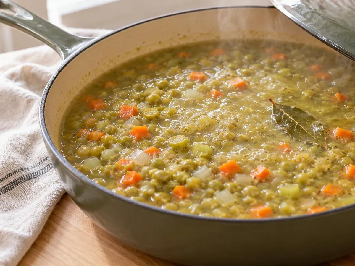 Simmer until the peas soften: Split Pea Soup