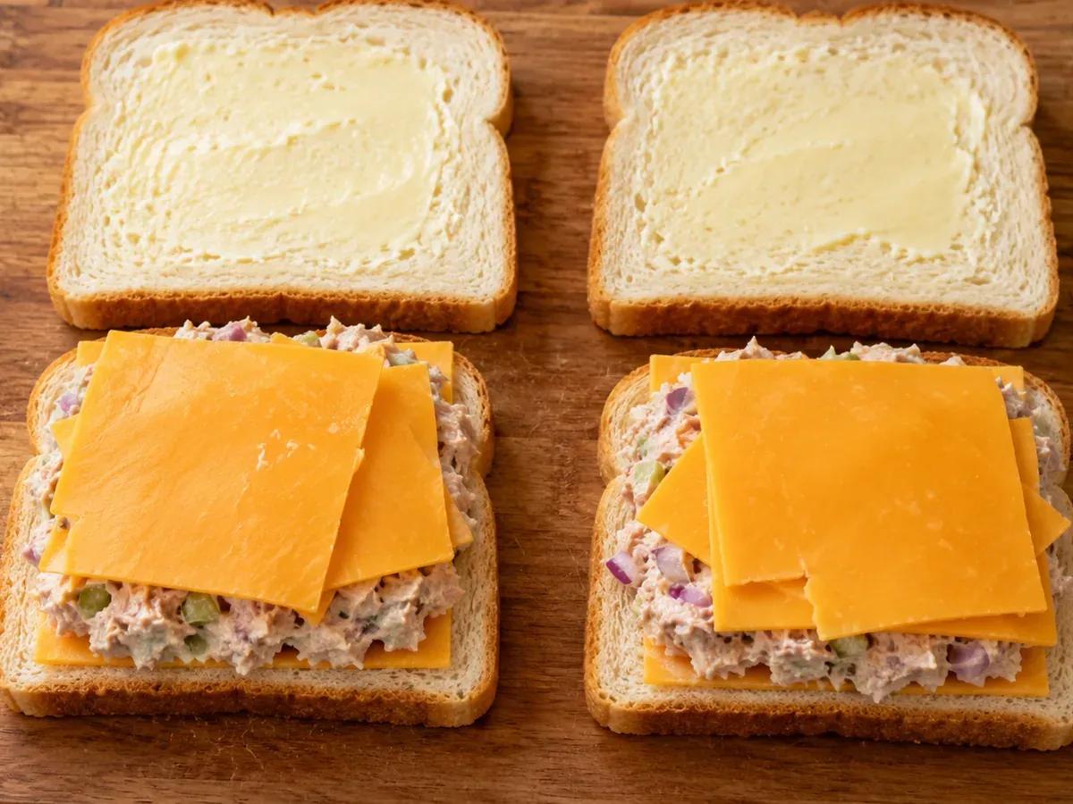 Sandwich the tuna between cheddar: Tuna Melt