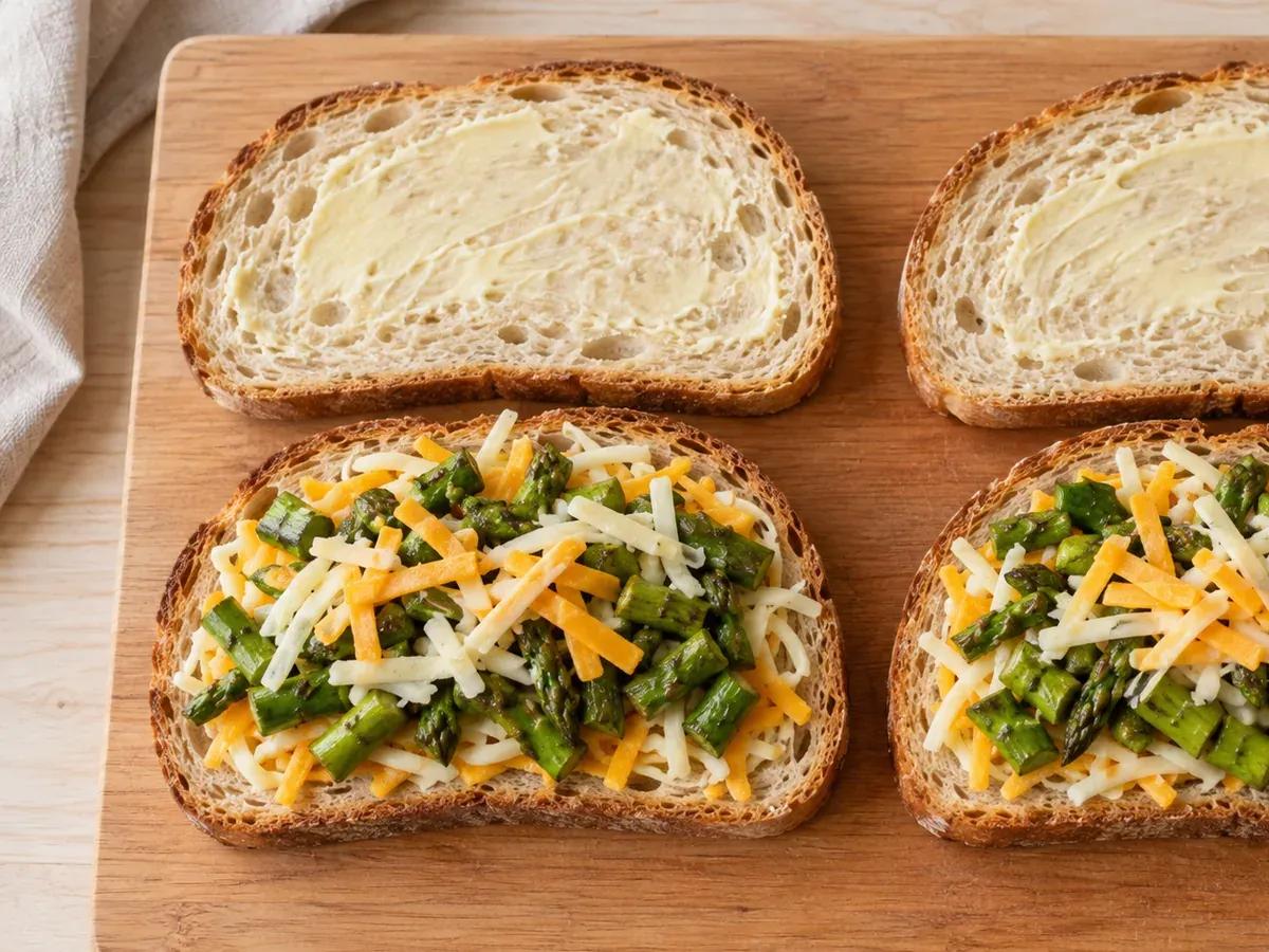 Layer the sandwiches: Asparagus Grilled Cheese