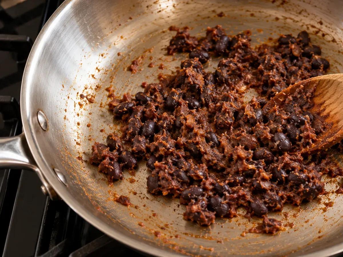 Cook and mash the beans: Black Bean Grilled Cheese