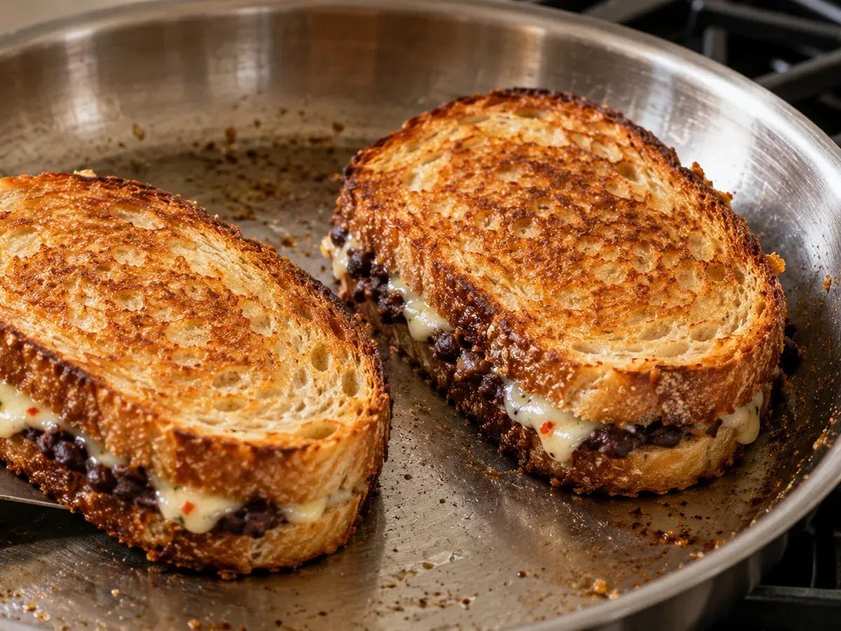 Grill until crisp and melted: Black Bean Grilled Cheese