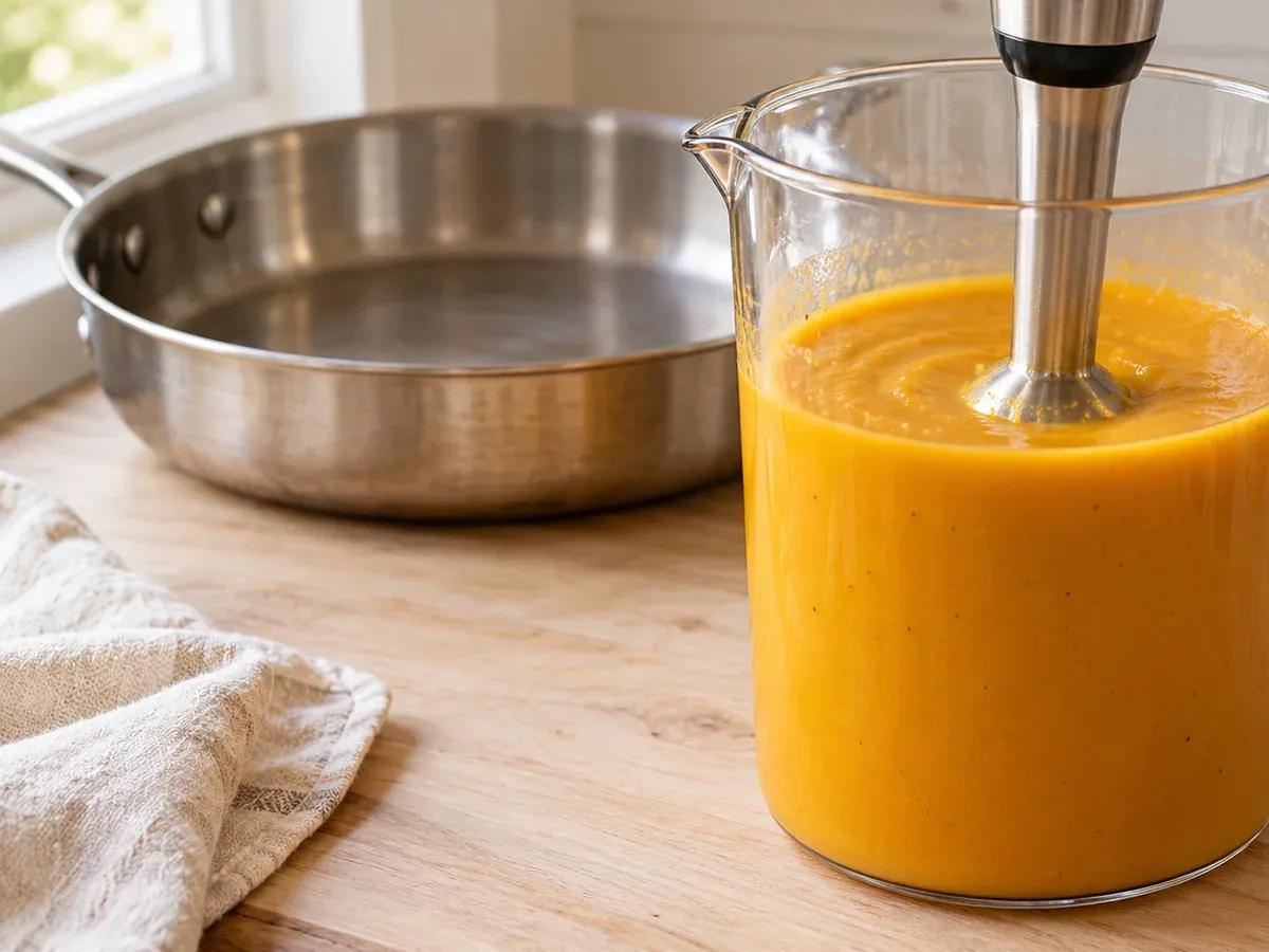 Blend and gently finish: Butternut Squash Soup