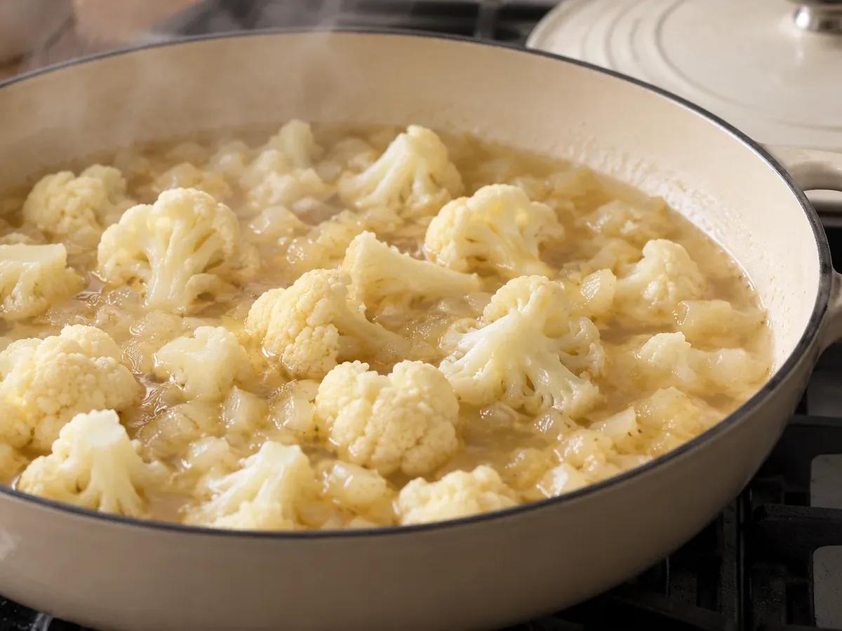 Simmer the cauliflower: Cauliflower Soup
