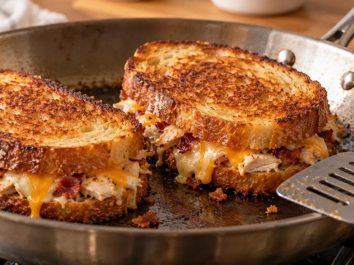 Grill until golden: Chicken Bacon Ranch Grilled Cheese