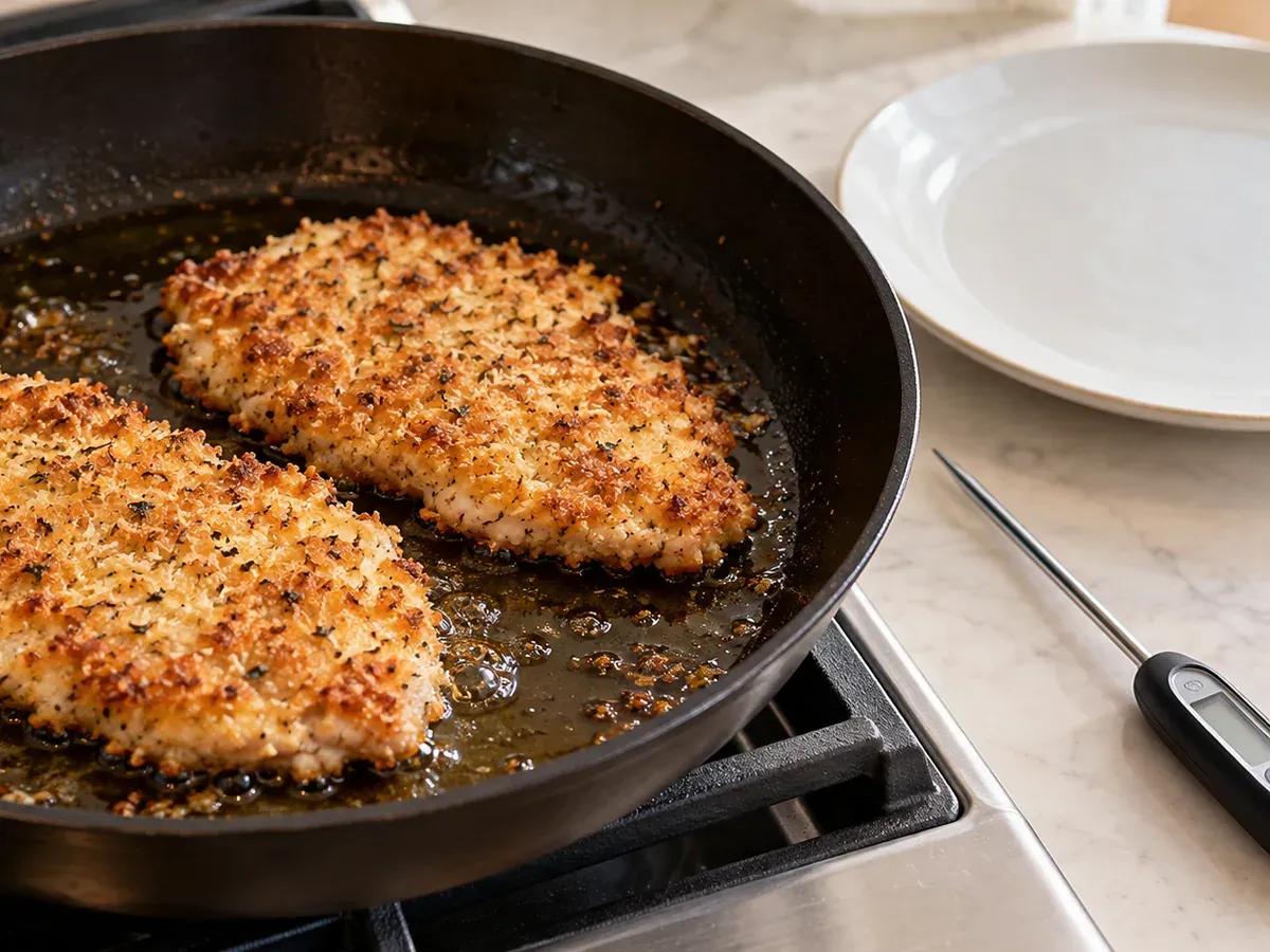 Bread and cook the chicken: Chicken Parmesan Grilled Cheese