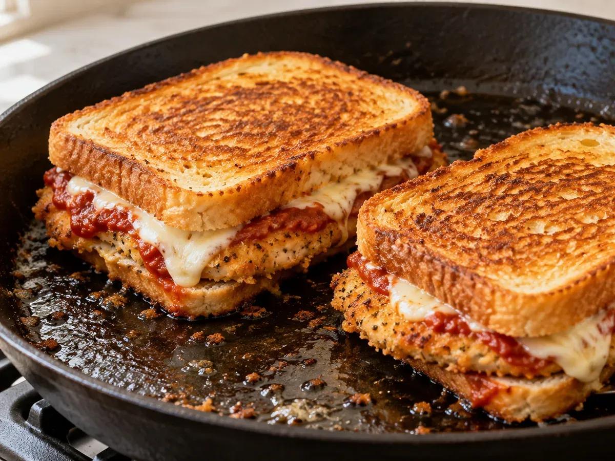 Grill until golden and melted: Chicken Parmesan Grilled Cheese