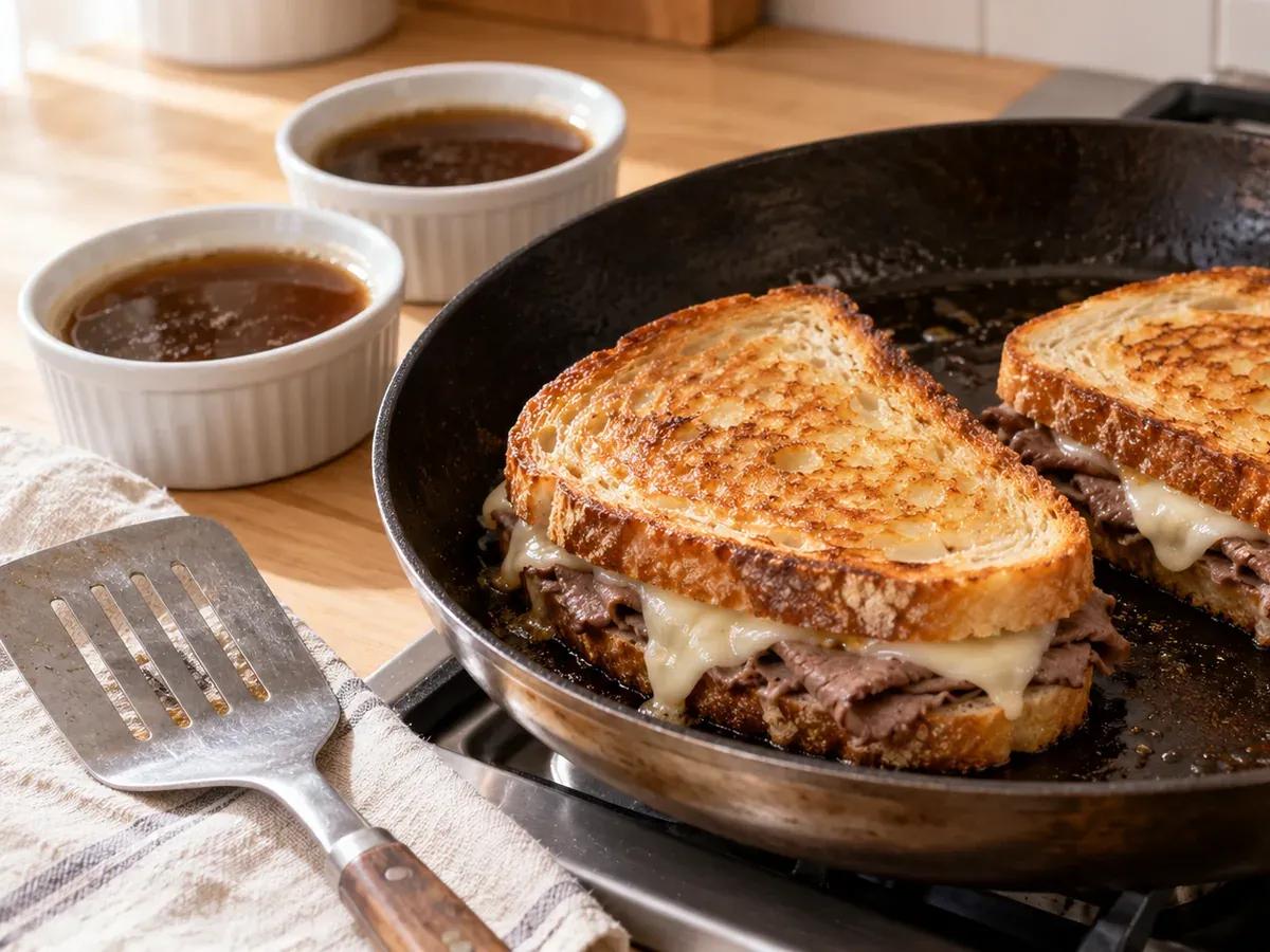 Grill and serve with jus: French Dip Grilled Cheese