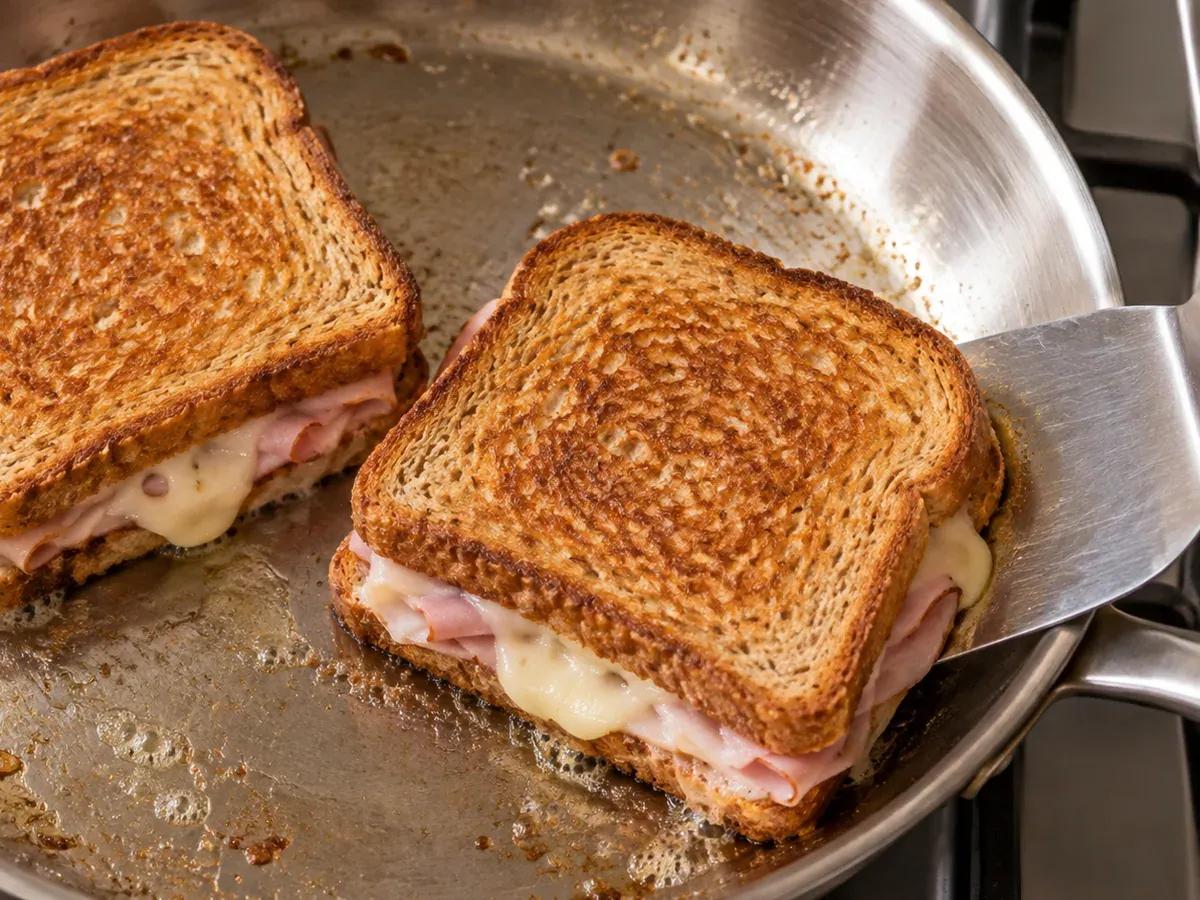 Toast gently until melted: Ham and Swiss Grilled Cheese