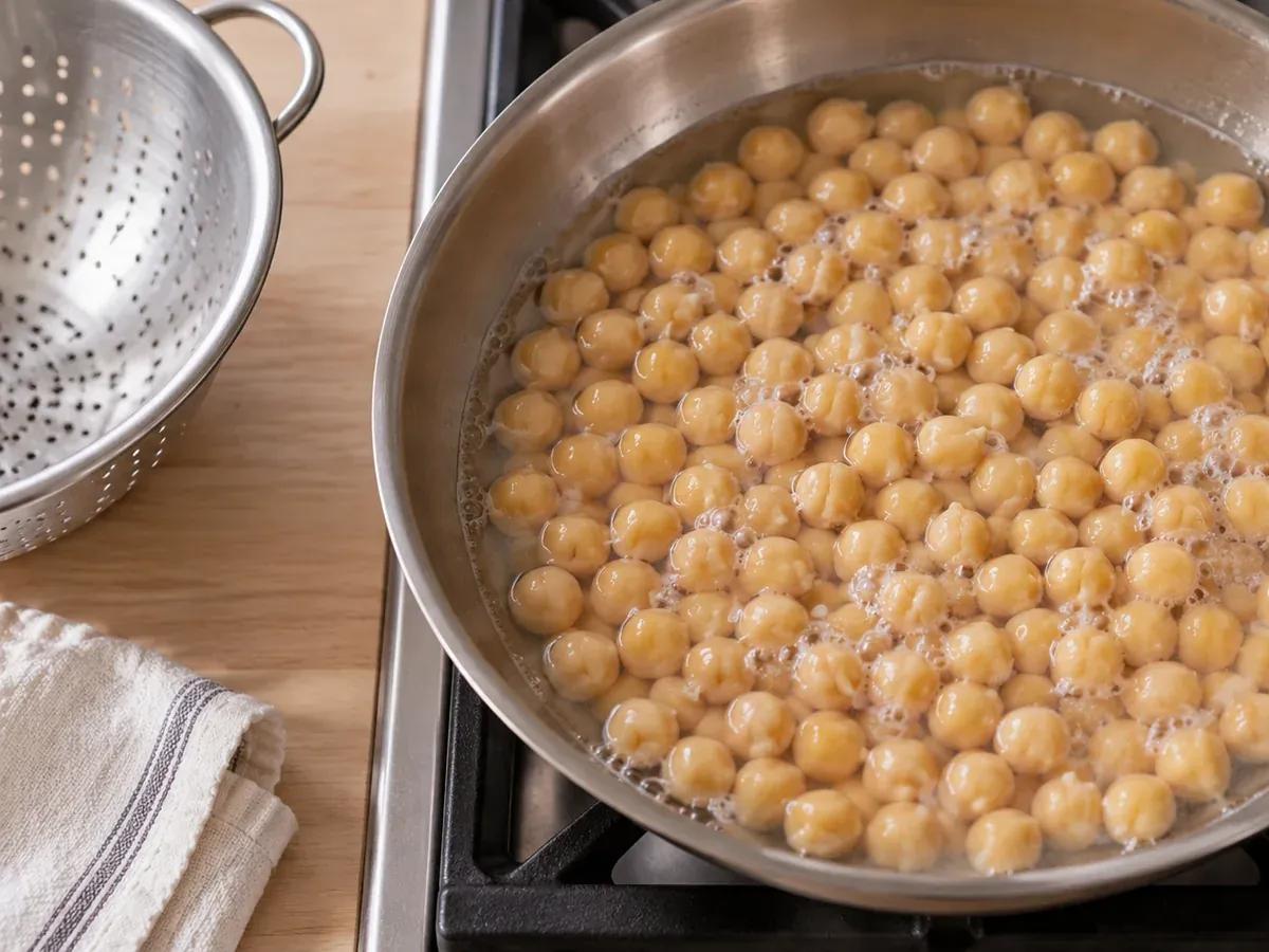 Soften and drain the chickpeas: Hummus