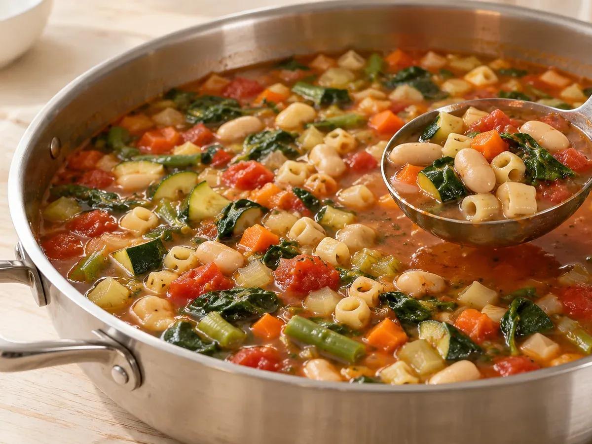 Wilt the spinach and season: Minestrone Soup