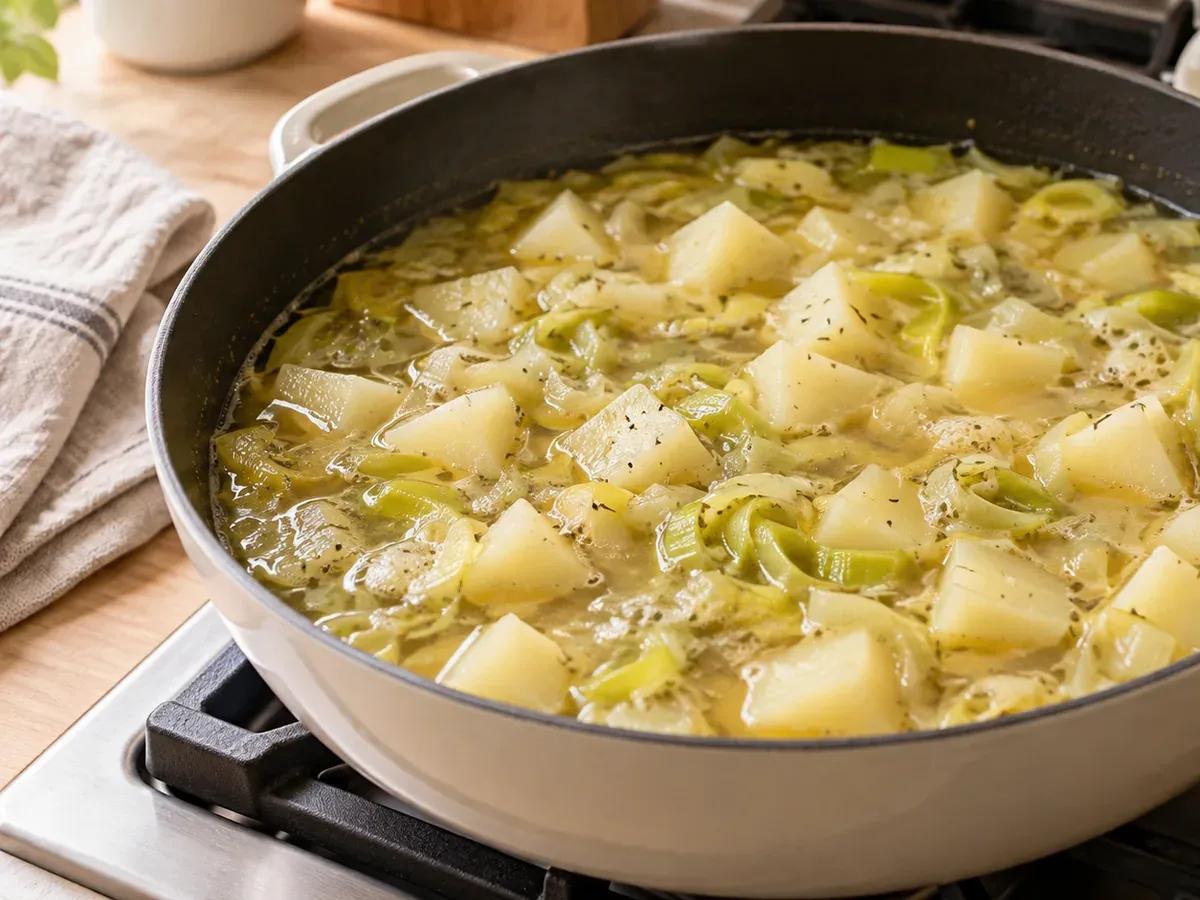 Simmer the potatoes: Potato Leek Soup