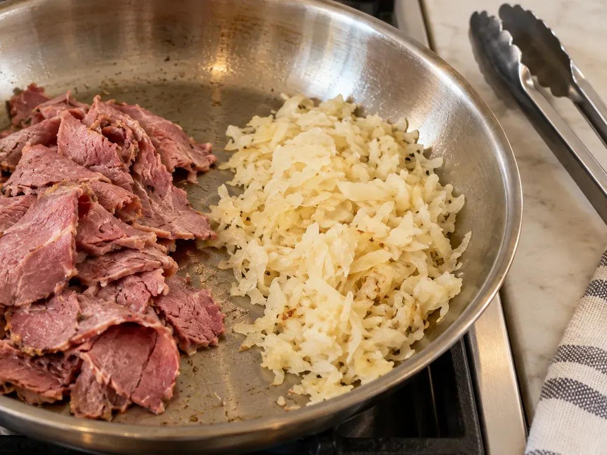 Warm and dry the fillings: Reuben Grilled Cheese