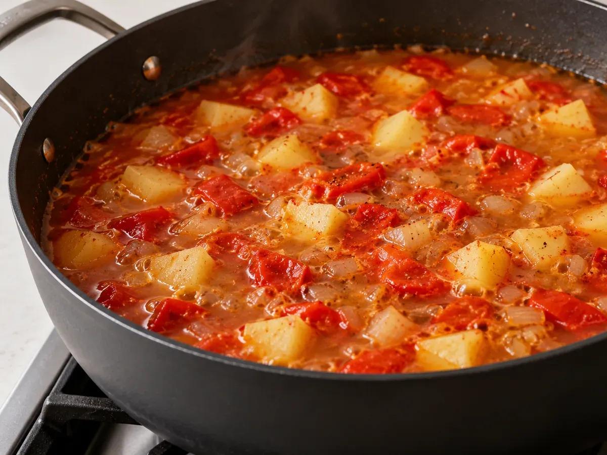 Simmer the potato until soft: Roasted Red Pepper Soup