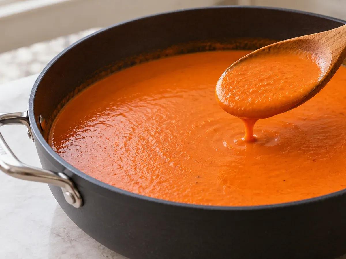 Blend smooth and finish with milk: Roasted Red Pepper Soup