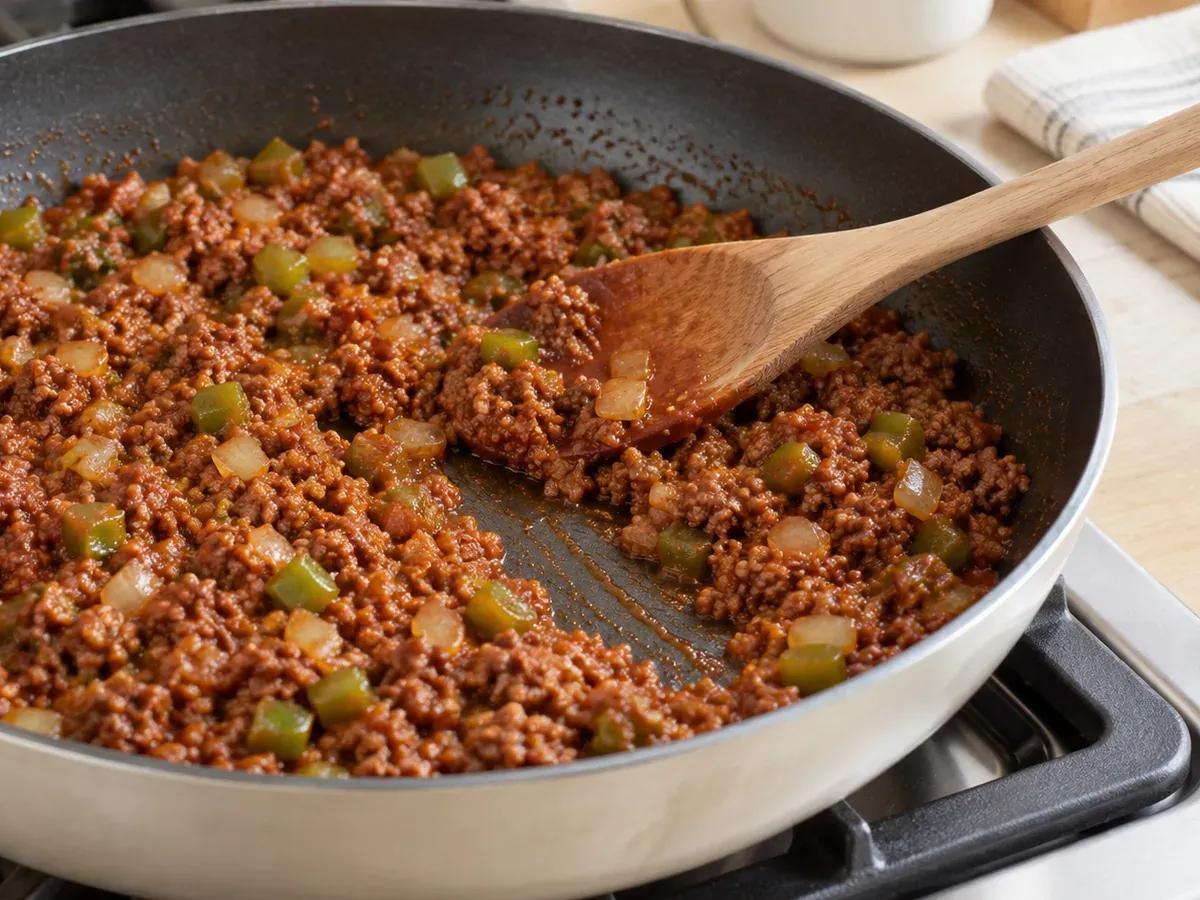 Cook the Sloppy Joe filling: Sloppy Joe Grilled Cheese