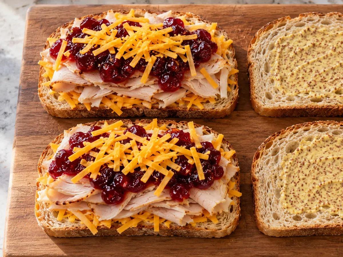 Layer the cranberry and cheddar: Turkey Cranberry Grilled Cheese