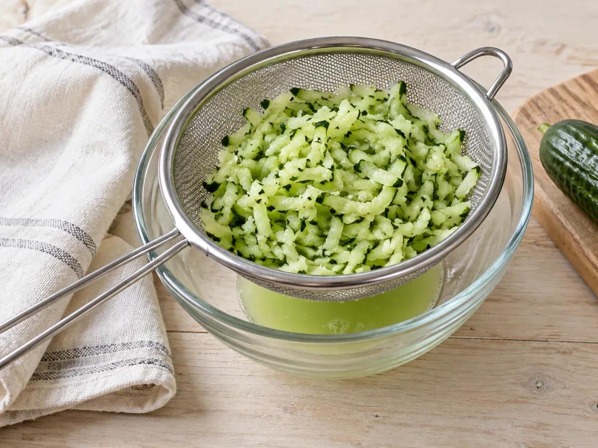 Drain and squeeze the cucumber: Tzatziki