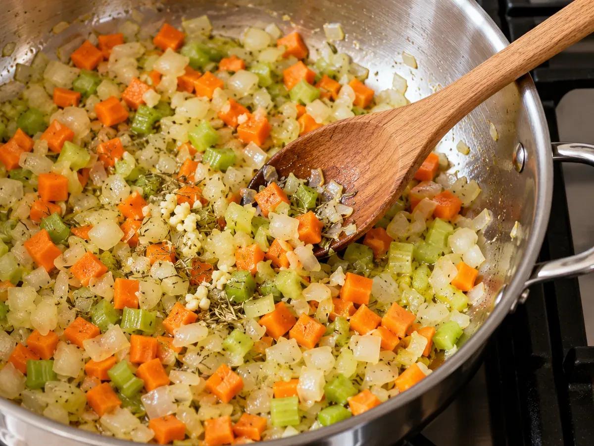 Soften the vegetables: White Bean Soup