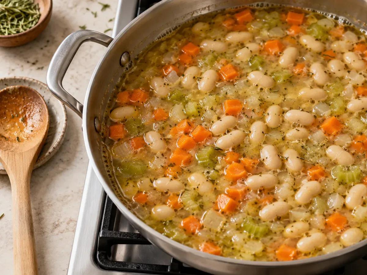 Simmer the beans: White Bean Soup