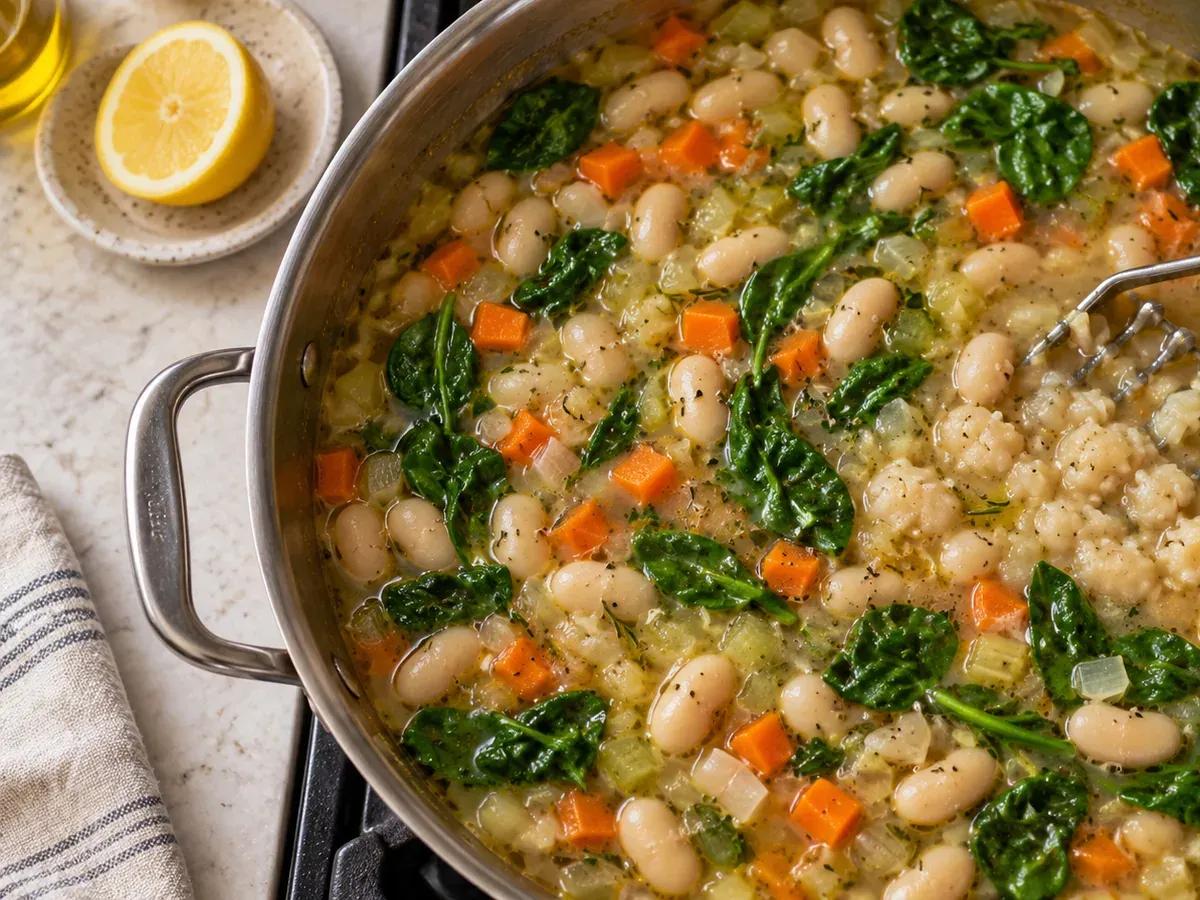Mash, wilt, and brighten: White Bean Soup