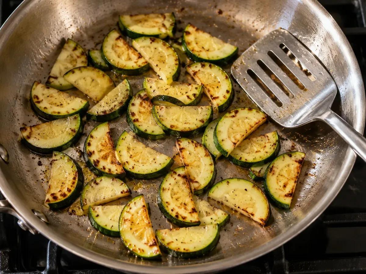 Brown and dry the zucchini: Zucchini Grilled Cheese