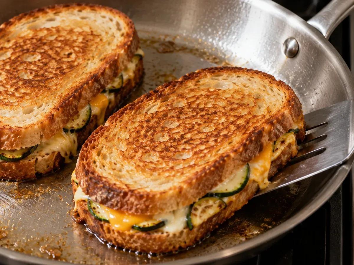 Grill slowly until melted: Zucchini Grilled Cheese