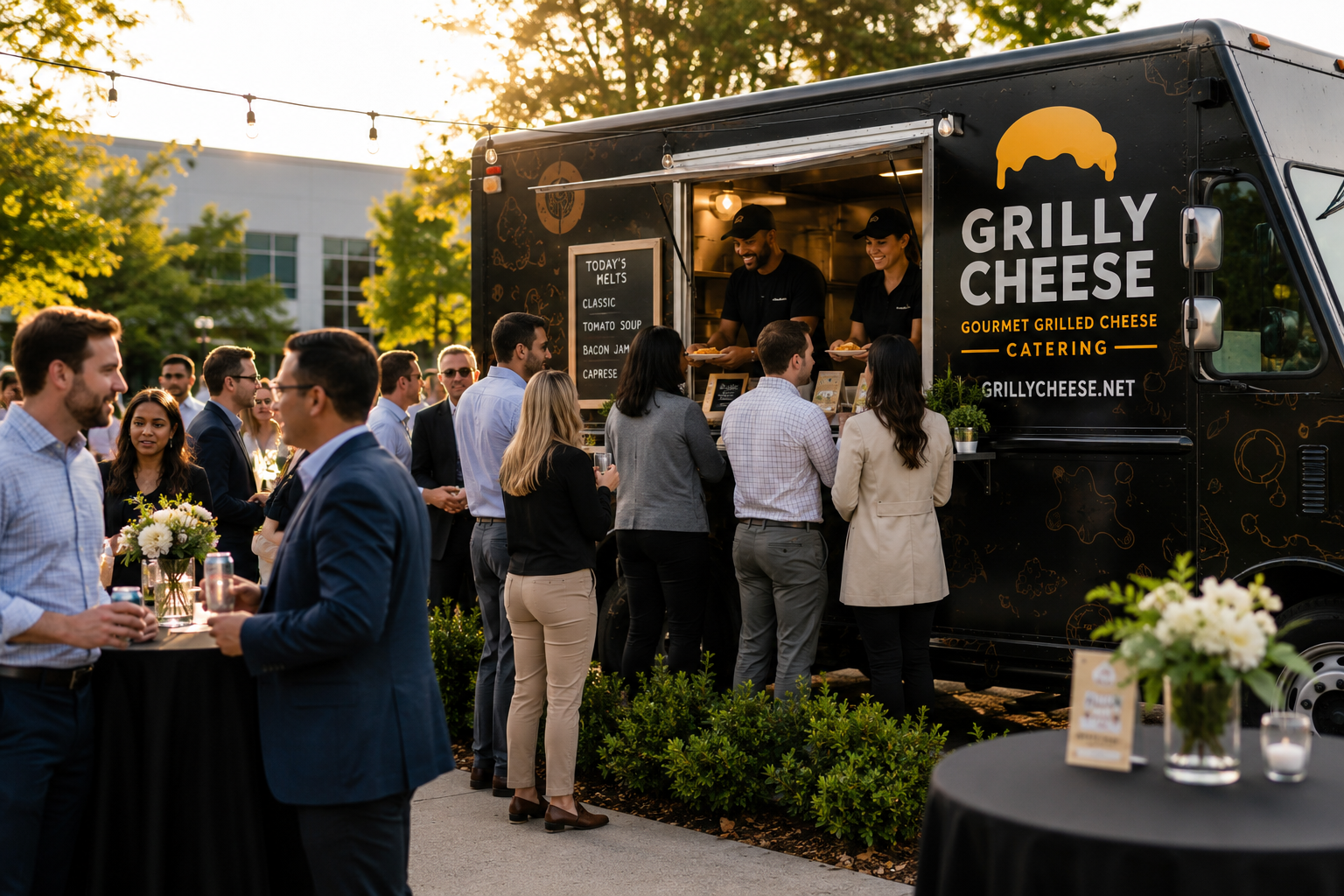 Food truck catering setup at a corporate event