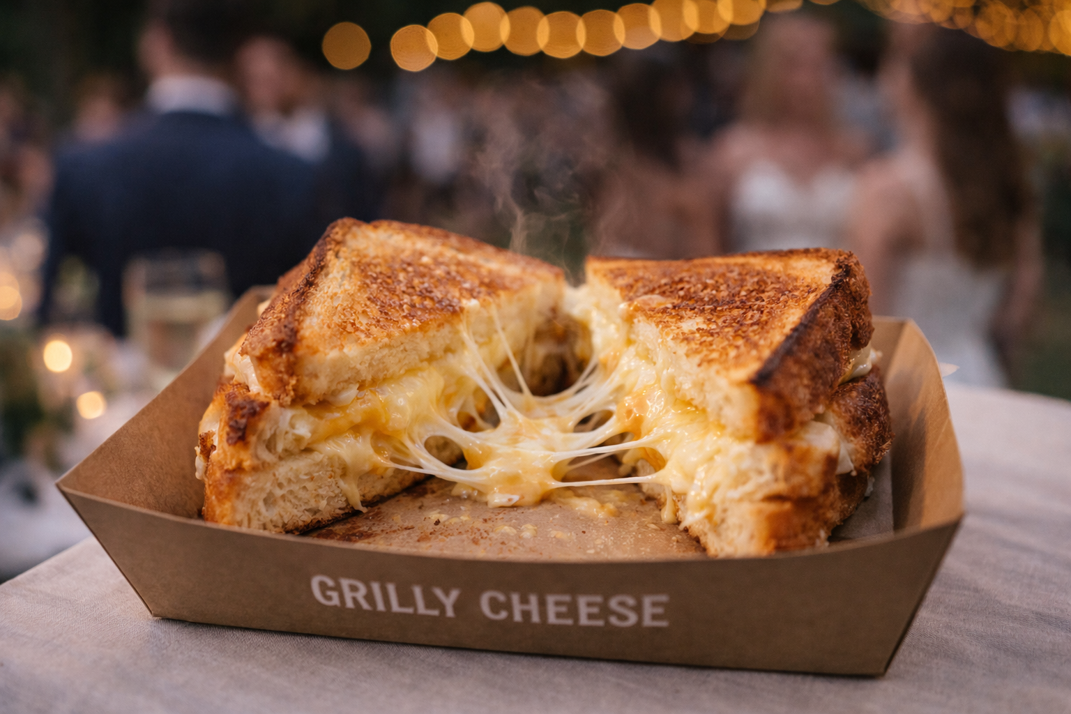 wedding guests ordering from grilled cheese food truck